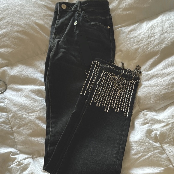 bebe | Jeans | Nwt Bebe Rhinestone Fringe Hem Skinny Jeans Deanne Wash ...